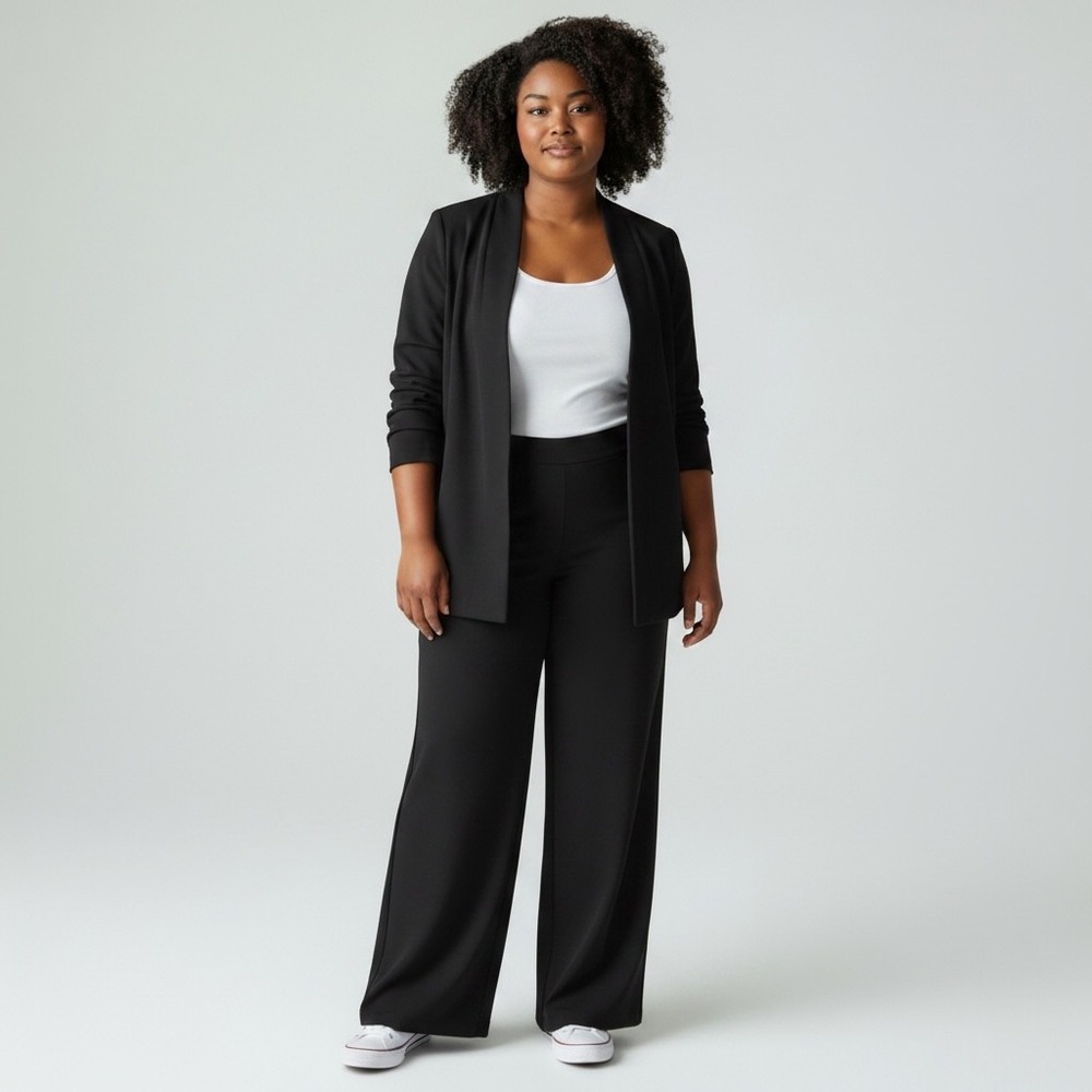 Minimalist Professional Pant Suit Kasper 24W Black Polyester Elastane Blend